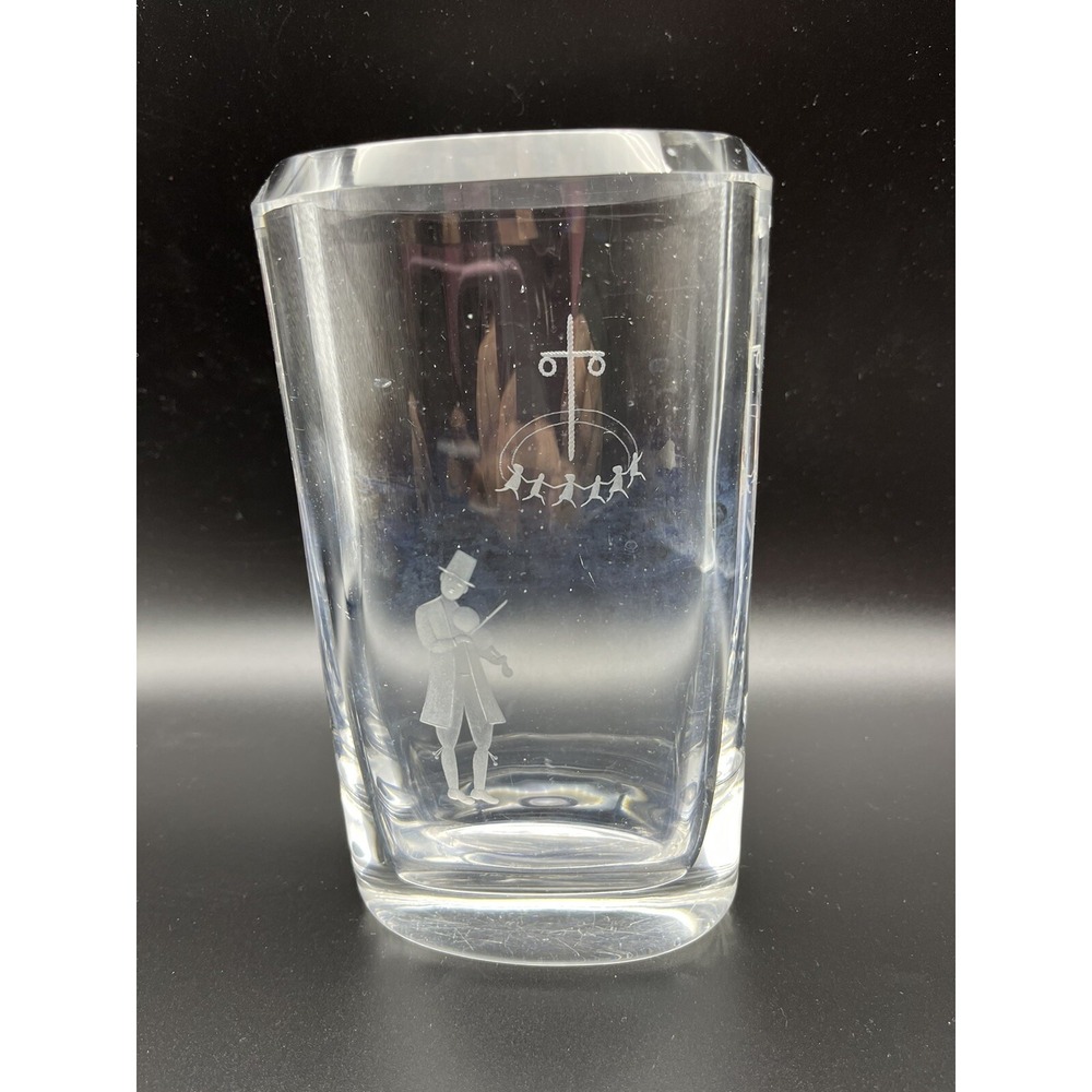 STROMBERGSHYTTAN Swedish Art Glass Crystal Violin Player c1950 Vase 7"